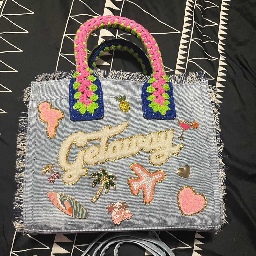 Aldo Denim Tote with Pink and Blue Accents